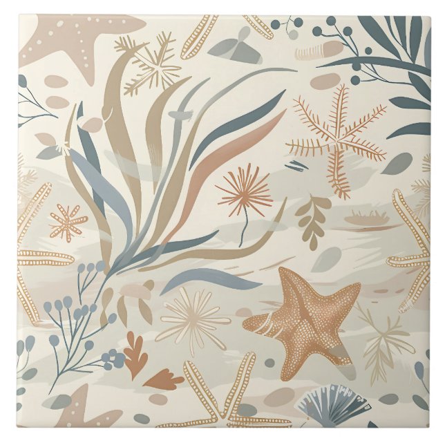 Neutral Beach Shells Nautical Ceramic Tile (Front)
