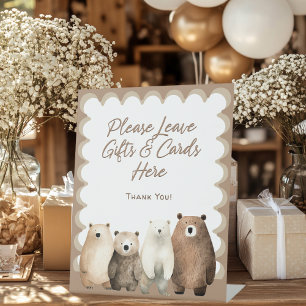 Neutral Bearly Wait Teddy Bear Baby Shower Gift Pedestal Sign
