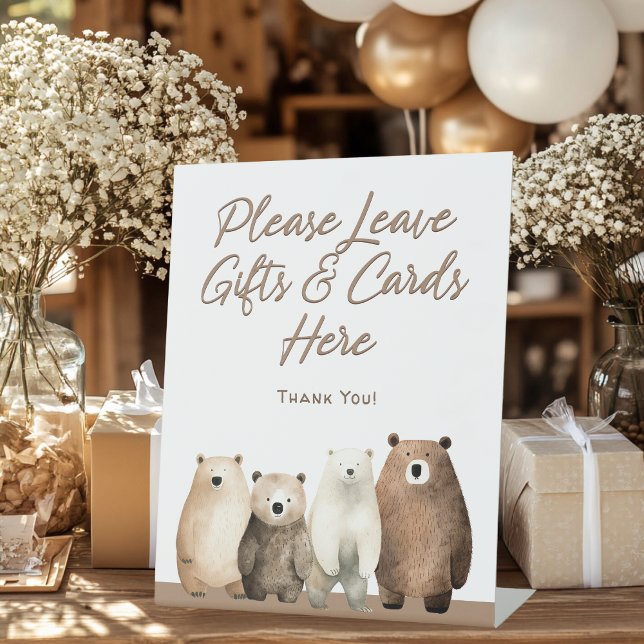 Neutral Bearly Wait Teddy Bear Baby Shower Gift Pedestal Sign (Creator Uploaded)