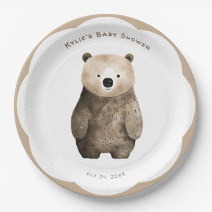Neutral Bearly Wait Teddy Bear Baby Shower Paper Plate