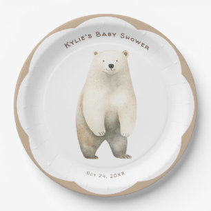 Neutral Bearly Wait Teddy Bear Baby Shower Paper Plate