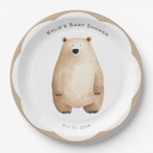 Neutral Bearly Wait Teddy Bear Baby Shower Paper Plate