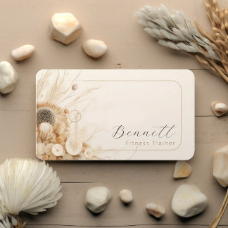 Neutral Beige Abstract Dried Flower Boho Script Business Card