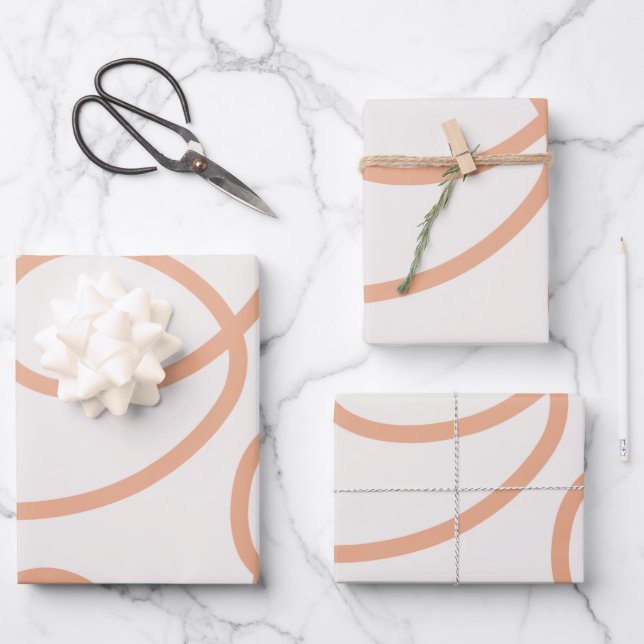 Neutral Beige Abstract Minimal Line Brush Strokes Wrapping Paper Sheet (Front)