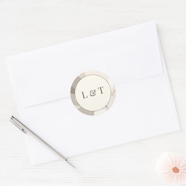 Neutral Beige Abstract Modern Editorial Wedding Classic Round Sticker (Envelope)