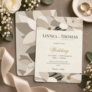 Neutral Beige Abstract Modern Editorial Wedding Invitation