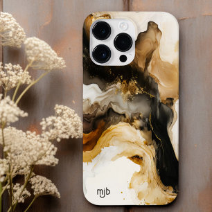 Neutral Beige and Gold Abstract Inkwash Case-Mate iPhone 14 Pro Max Case