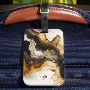 Neutral Beige and Gold Abstract Inkwash Luggage Tag