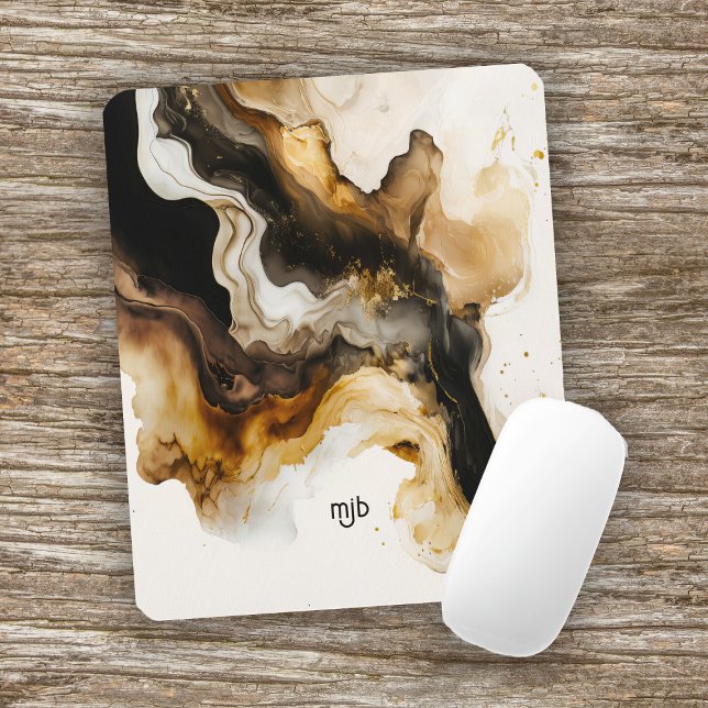 Neutral Beige and Gold Abstract Inkwash Mouse Pad (Creator Uploaded)