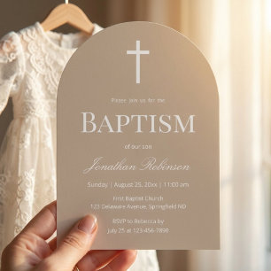 Neutral Beige Arch Baptism Invitation