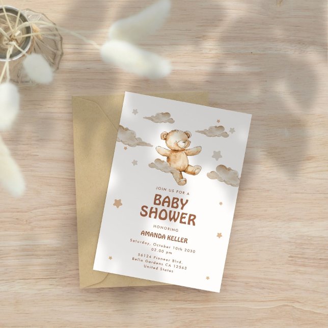 Neutral Beige Bear Baby Shower Invitation (Creator Uploaded)