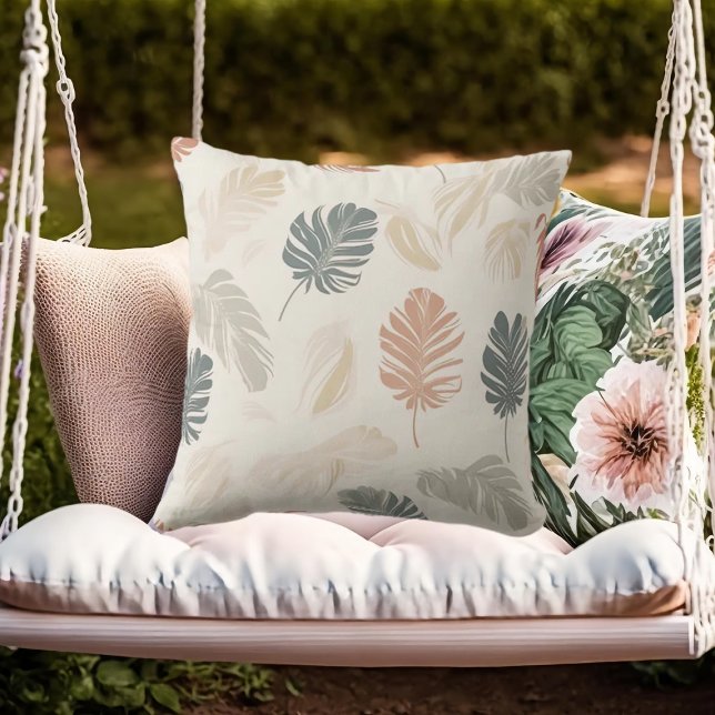 Neutral Beige Boho Leaves Cushion (Creator Uploaded)