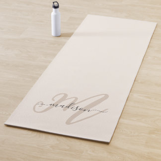 Neutral Beige Boho Script Monogram and Name Yoga Mat