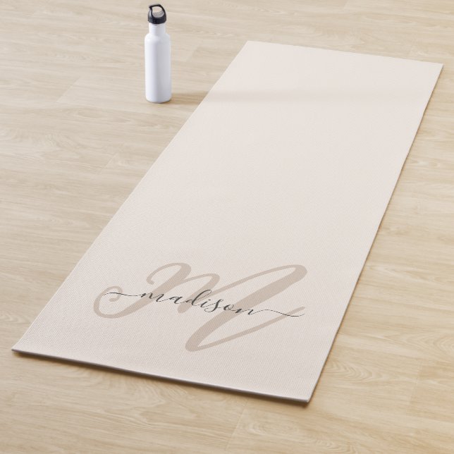 Neutral Beige Boho Script Monogram and Name Yoga Mat (In Situ)