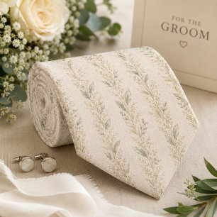 Neutral Beige Botanical Wedding Tie