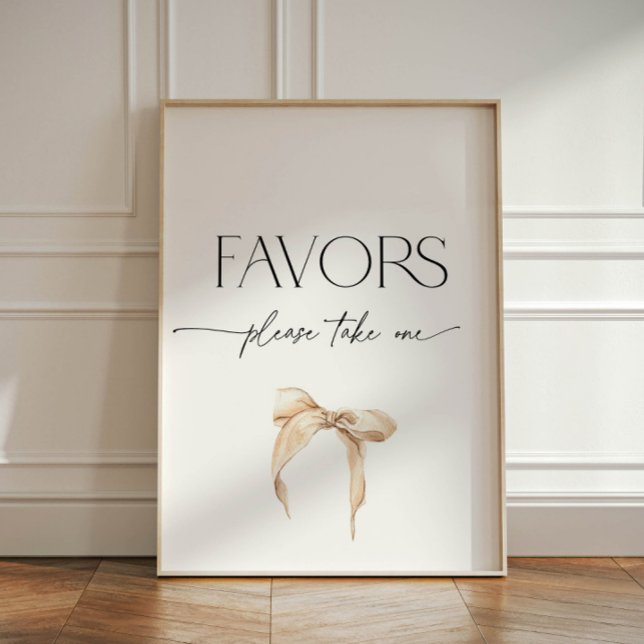 Neutral Beige Bow Favour Bridal Party Pedestal Sig Pedestal Sign (Creator Uploaded)