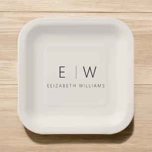 Neutral Beige Classic Elegant Modern Minimalist Paper Plate