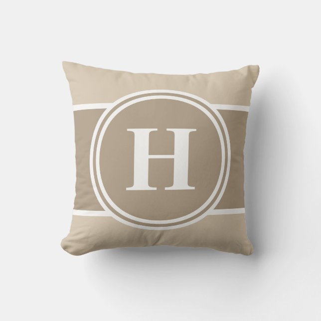 Neutral Beige Customisable Monogram Throw Pillow (Front)