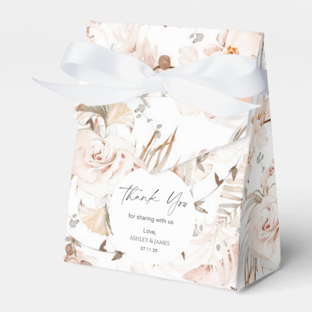 Neutral beige elegant floral garden wedding favour box (Front Side)