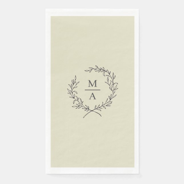 Neutral Beige Elegant Laurel Wreath Monogram Napkin (Front)