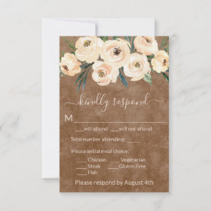 Neutral Beige Floral Boho Brown RSVP Card