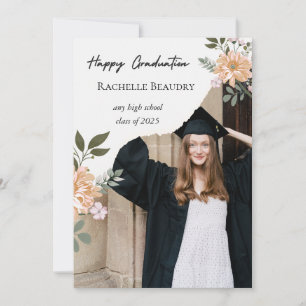Neutral Beige Floral Elegant Graduation Card