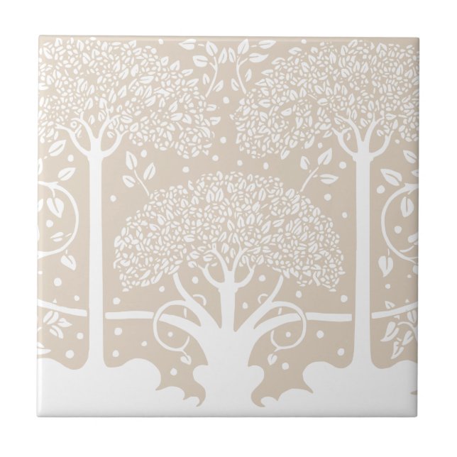 Neutral Beige Forest Pastel Tree Garden Ceramic Tile (Front)