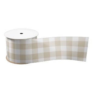 Neutral Beige Gingham Check Plaid Pattern Satin Ribbon