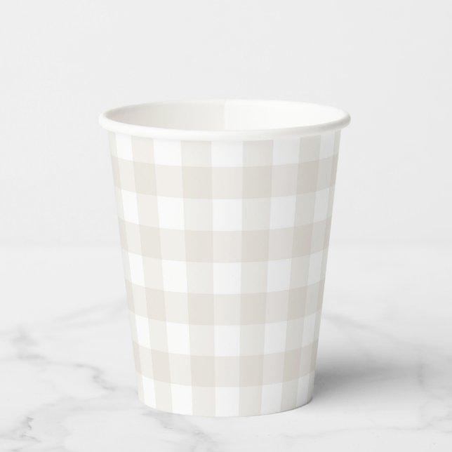 Neutral Beige Gingham Paper Cups (Left)