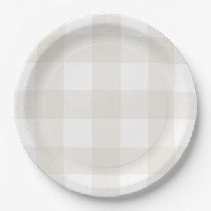 Neutral Beige Gingham Paper Plate