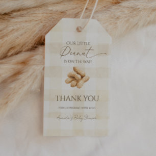 Neutral Beige Gingham Peanut Baby Shower Decor Gift Tags