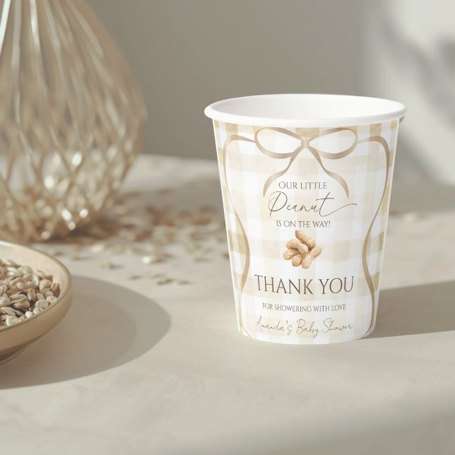 Neutral Beige Gingham Peanut Baby Shower Decor Paper Cups (Creator Uploaded)