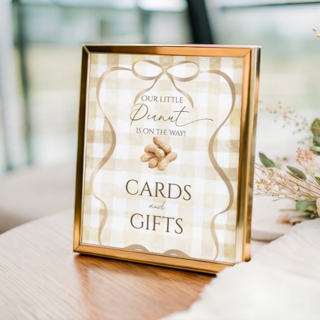 Neutral Beige Gingham Peanut Baby Shower Favour Poster (Creator Uploaded)