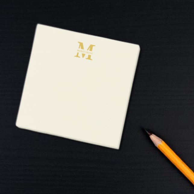 Neutral Beige Gold Monogram Post-it Notes (Creator Uploaded)