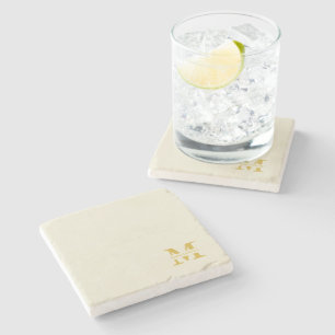 Neutral Beige Gold Monogram Stone Coaster