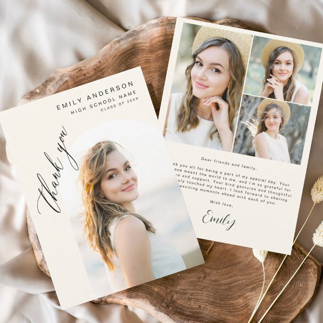 Neutral Beige Graduate Simple Photo Graduation  Thank You Card (Creator Uploaded)