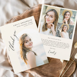 Neutral Beige Graduate Simple Photo Graduation Thank You Card