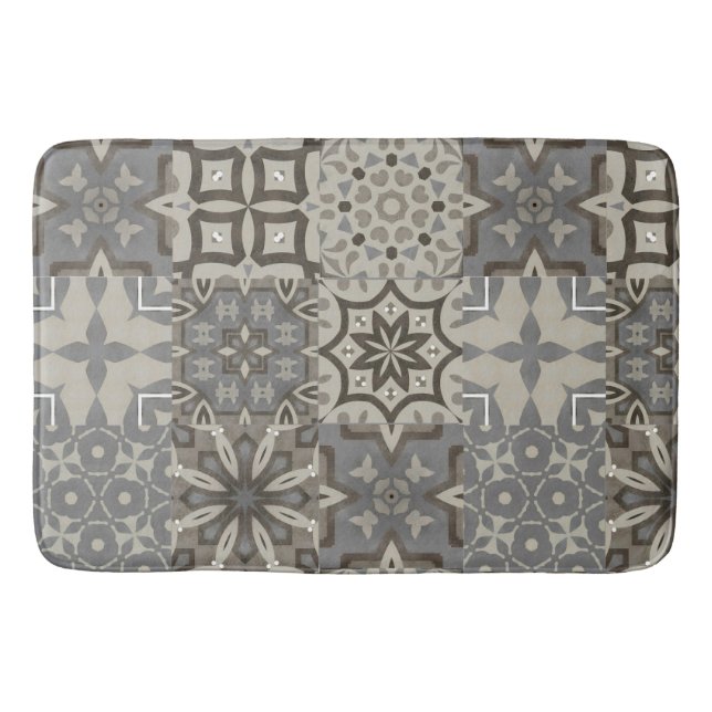Neutral,beige,gray ,Moroccan tiles  Bath Mat (Front)