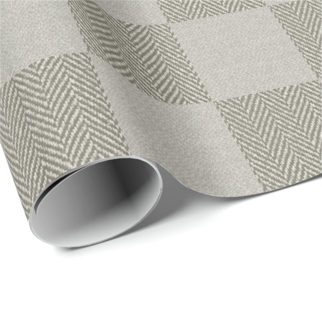 Neutral Beige Grey Buffalo Plaid Pattern Wrapping Paper (Roll Corner)