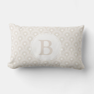 Neutral Beige Japanese Scallops & Initial Letter Lumbar Cushion