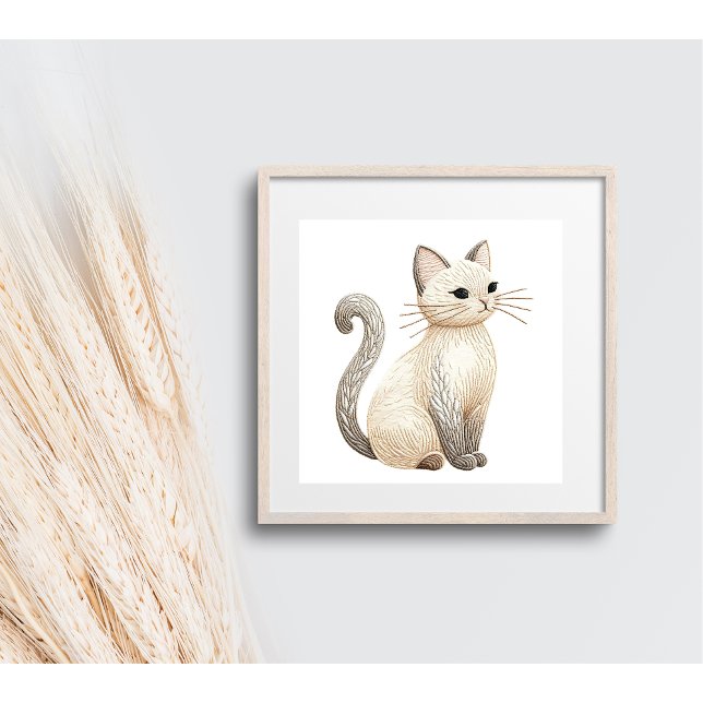 Neutral Beige Kitty Embroidered Boho Cat Poster (Creator Uploaded)