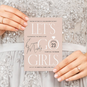 Neutral Beige Lets Go Girls Bachelorette Party Invitation