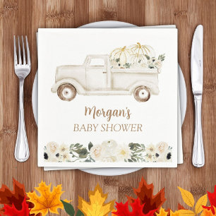 Neutral Beige Little Pumpkin Cute Baby Shower Napkin