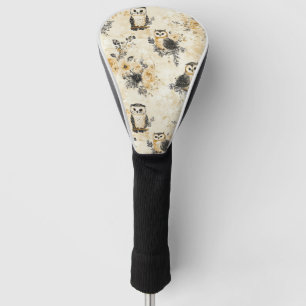 Neutral Beige Owl Floral Botanical Pattern Golf Head Cover