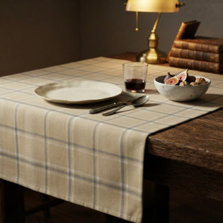 Neutral Beige Plaid Tartan Tablecloth