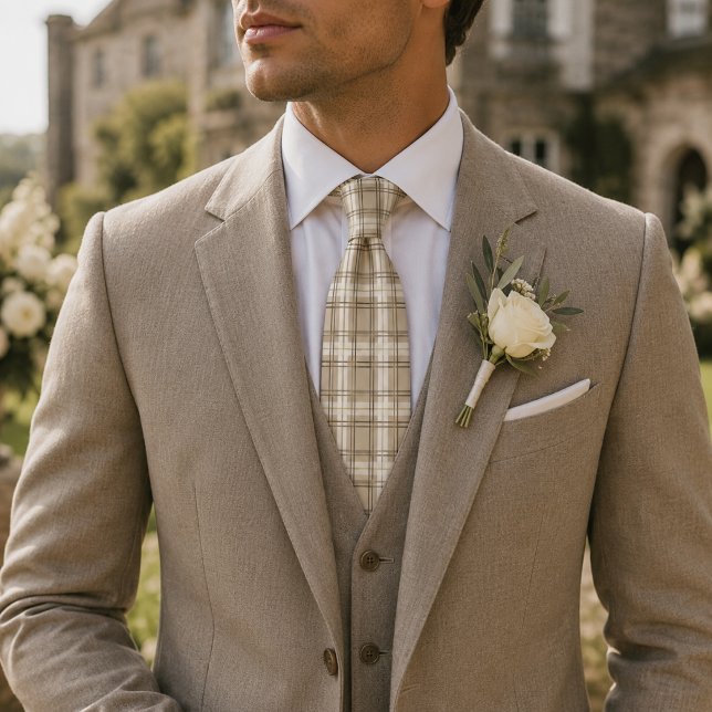 Neutral Beige Plaid Tartan  Tie (Creator Uploaded)