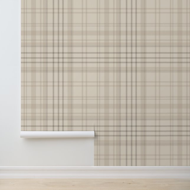 Neutral Beige Plaid Wallpaper (Application)