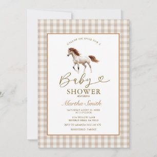 Neutral Beige Pony Horse Baby Shower Invitation