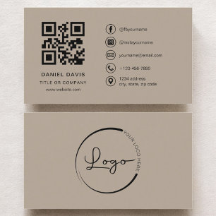 Neutral Beige Professional Company Logo QR Code  Business Card