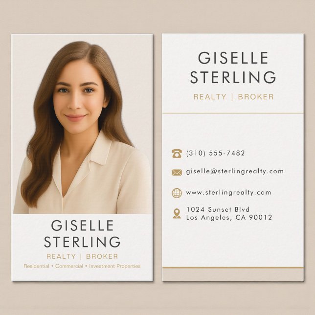 Neutral Beige Real Estate Agent Broker  Business Card (Creator Uploaded)